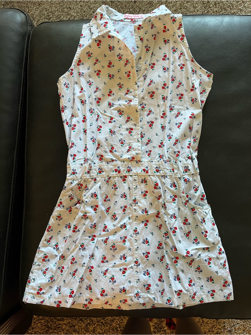 Sleeveless Floral Button-Front Summer Dress - Red & Blue on Cream